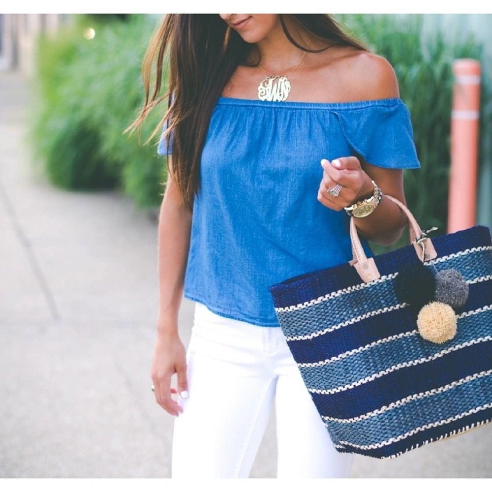 Madewell Chambray Denim Off the Shoulder Top - Picture 3 of 6